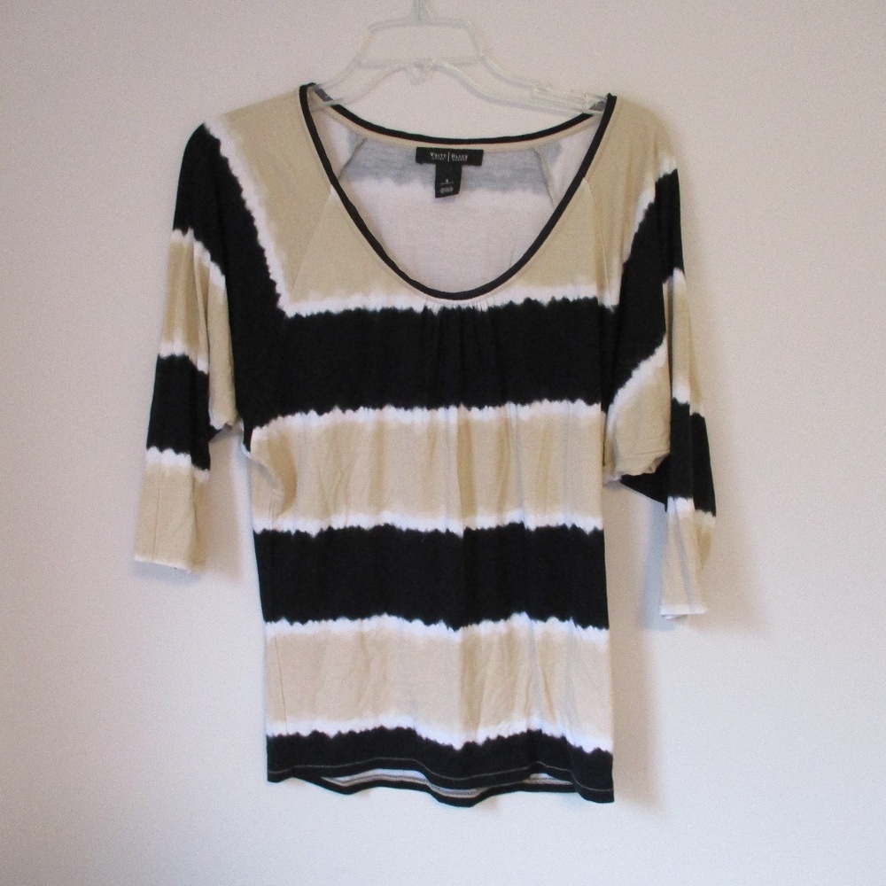 White House Black Market Top Half Sleeve Black Tan Size Small